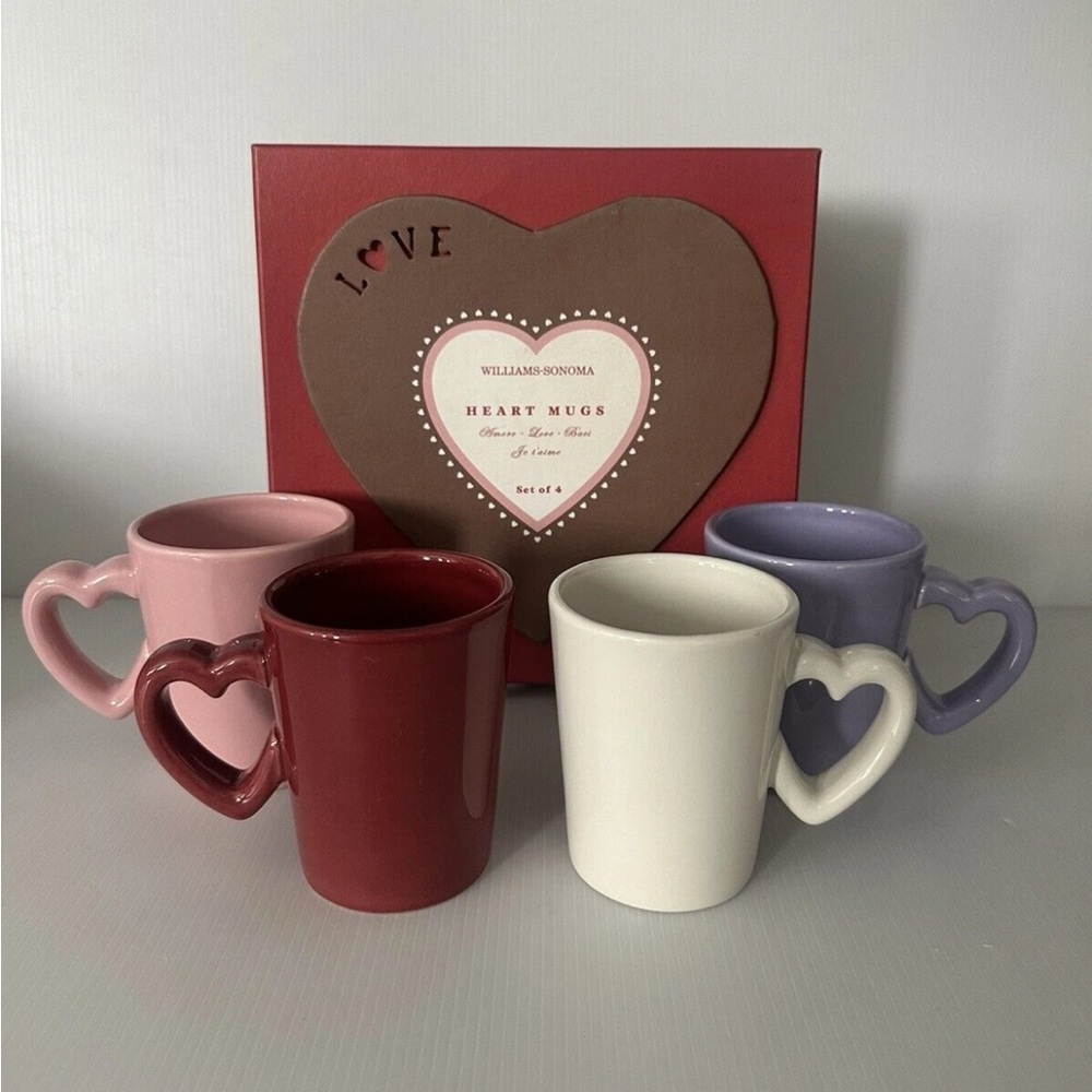 NIB Set of 4 Williams Sonoma Heart Handle Mugs (6 boxes available)